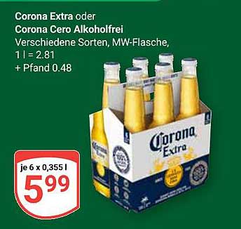 Corona Extra oder Corona Cero Alkoholfrei – 6-er Pack