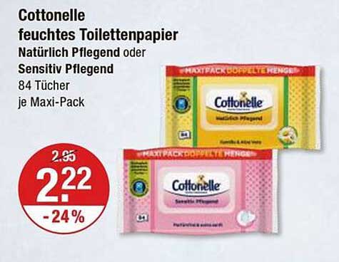 Cottonelle feuchtes Toilettenpapier natürlich pflegend oder sensitiv pflegend 84 Tücher je Maxi-Pack