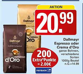 Dallmayr Espresso oder Crema d'Oro 1000g Beutel für nur 20,99 €