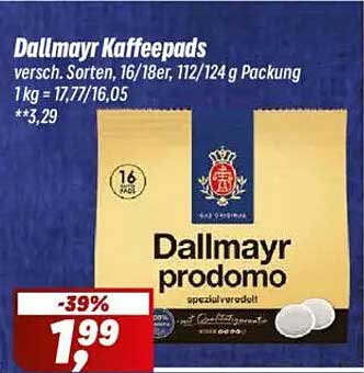 Dallmayr Kaffee Pads - verschiedene Sorten, 16/18er, 112/124 g Packung