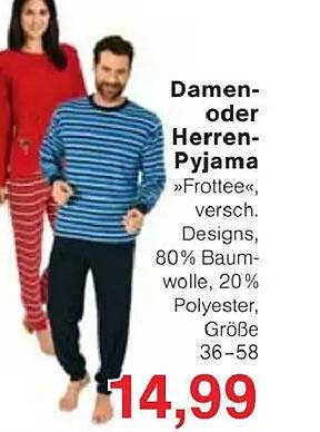 Damen- oder Herren-Pyjama »Frottee«, verschiedene Designs