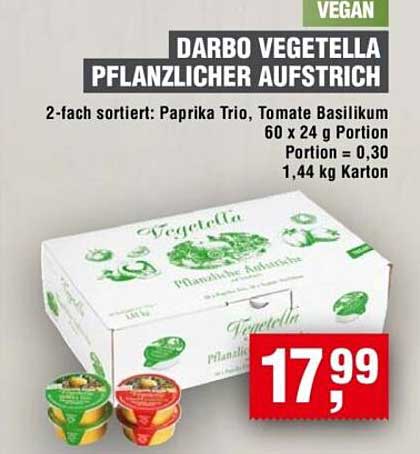 DARBO Vegetella Pflanzlicher Aufstrich 2-fach sortiert: Paprika Trio, Tomate Basilikum