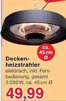 Deckenheizstrahler elektrisch, inkl. Fernbedienung, 2.000W, ca. 45 cm Ø