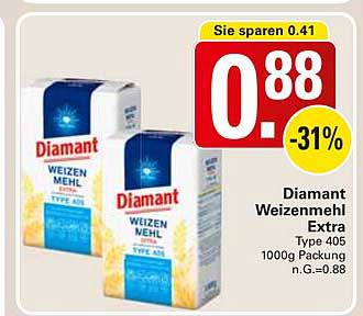 Diamant Weizenmehl Extra Type 405 1000g Packung