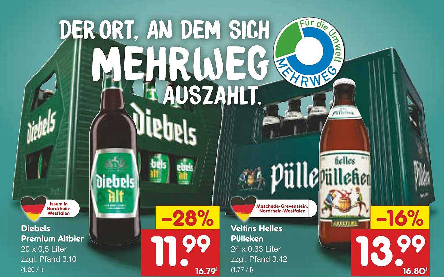 Diebels Premium Altbier und Veltins Helles Pülleken