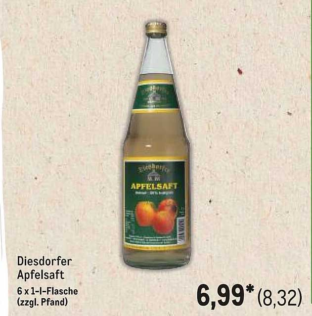 Diesdorfer Apfelsaft 6 x 1-l-Flasche (zzgl. Pfand)