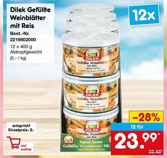 Dilek Gefüllte Weinblätter mit Reis 12 x 400 g
