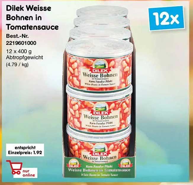 Dilek Weiße Bohnen in Tomatensauce 12 x 400 g
