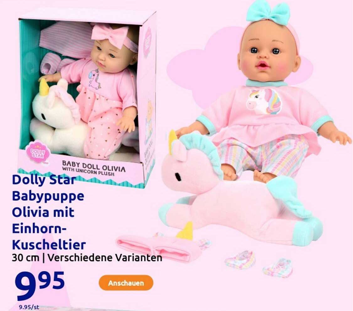 Dolly Star Babypuppe Olivia mit Einhorn-Kuscheltier 30 cm | Verschiedene Varianten