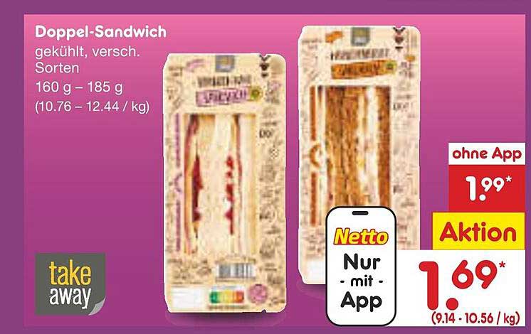 Doppel-Sandwich, gekühlt, verschiedene Sorten (160 g - 185 g)