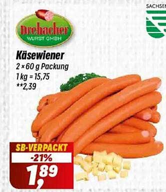 Drehbacher Käsewiener 2 x 60 g Packung