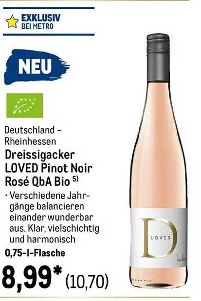 Dreissigacker LOVED Pinot Noir Rosé QbA Bio 0,75 l-Flasche