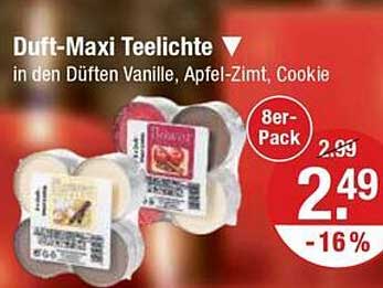 Duft-Max Teelichte in den Düften Vanille, Apfel-Zimt, Cookie