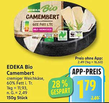 EDEKA Bio Camembert 150g für nur 1,79 €
