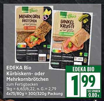 EDEKA Bio Kürbiskern- oder Mehrkornbrötchen