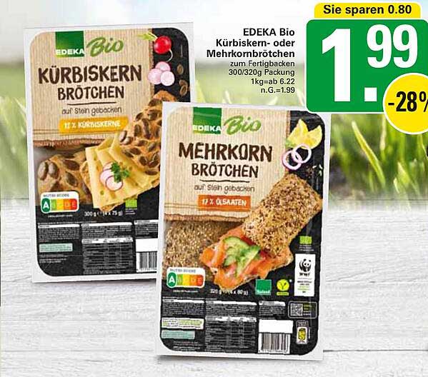 EDEKA Bio Kürbiskern- oder Mehrkornbrötchen