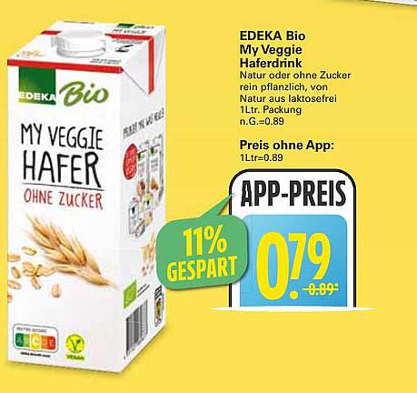 EDEKA Bio My Veggie Haferdrink ohne Zucker 1L