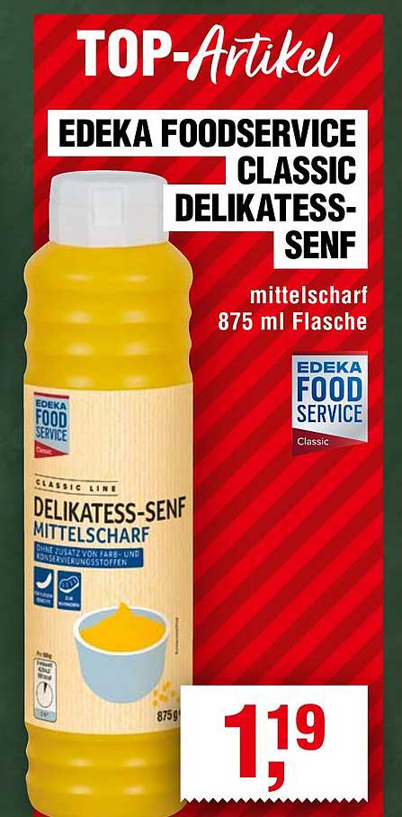 EDEKA FOOD SERVICE CLASSIC DELIKATESS-SENF MITTEL-SCHARF 875 ml Flasche