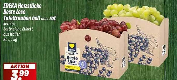EDEKA Herzstücke Beste Lese Tafeltrauben hell oder rot 1 kg