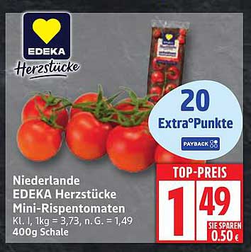 EDEKA Herzstücke Mini-Rispentomaten 400g zum Top-Preis von 1,49 €