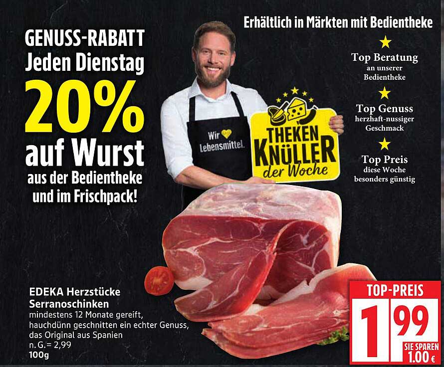 EDEKA Herzstücke Serranoschinken - 20% Rabatt auf Wurst