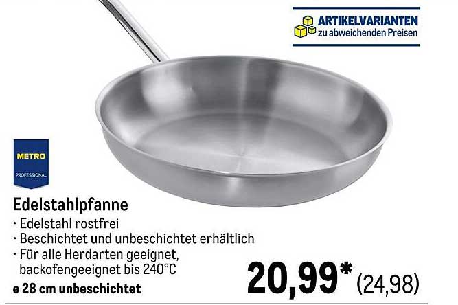 Edelstahlpfanne 28 cm unbeschichtet