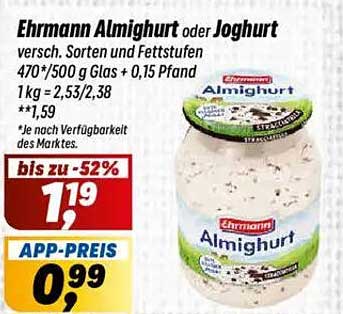 Ehrmann Almighurt oder Joghurt – verschiedene Sorten und Fettstufen