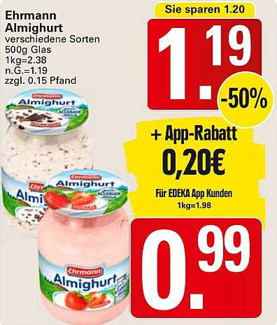 Ehrmann Almighurt verschiedene Sorten 500g Glas