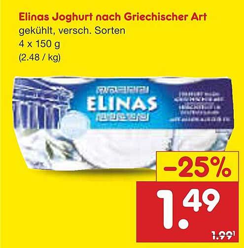 Elinas Joghurt nach Griechischer Art, 4 x 150 g