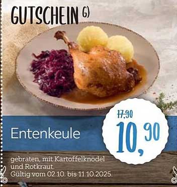 Entenkeule gebraten mit Kartoffelknödel und Rotkraut
