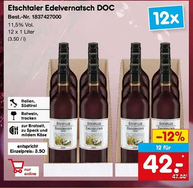 Etschthaler Edelvernatsch DOC - 12 Flaschen