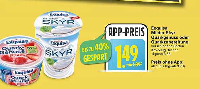 Exquisa Milde Skyr Quarkgenuss oder Quarkzubereitung 375-500g