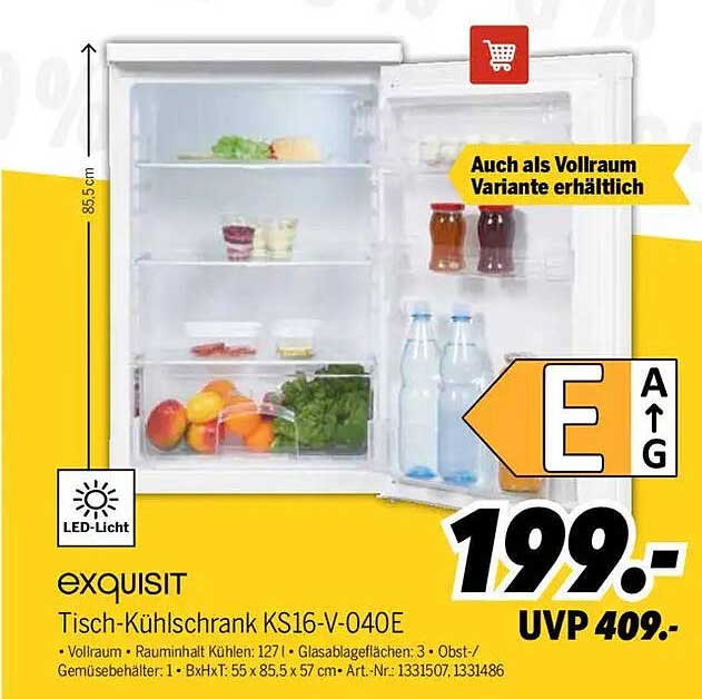 exquisit Tisch-Kühlschrank KS16-V-040E