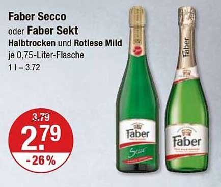 Faber Secco oder Faber Sekt Halbtrocken und Rotlose Mild je 0,75-Liter-Flasche