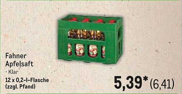 Fahner Apfelsaft Klar 12 x 0,2-l-Flasche (zzgl. Pfand)