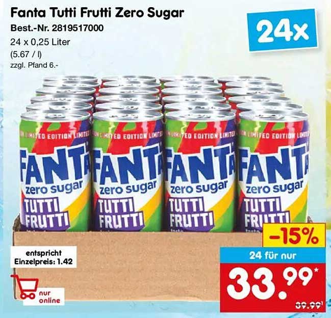 Fanta Tutti Frutti Zero Sugar 24 x 0,25 Liter