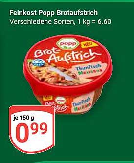 Feinkost Popp Brotaufstrich - Verschiedene Sorten, 150 g für nur 0,99 €