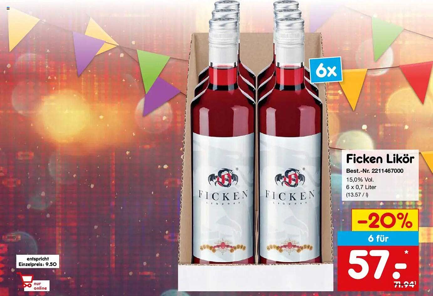 Ficken Likör 6 x 0,7 Liter - 20% Rabatt!