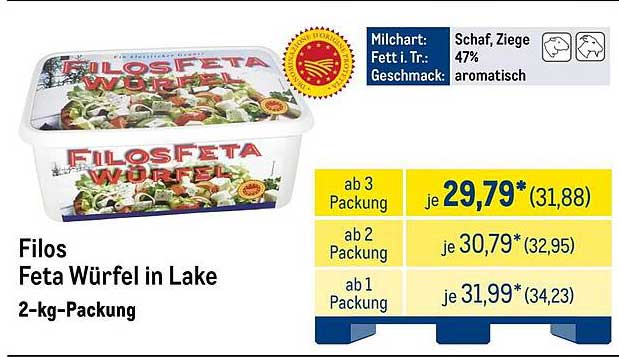 Filos Feta Würfel in Lake 2-kg-Packung