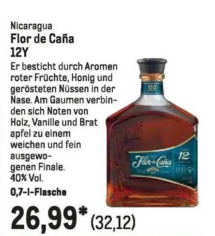 Flor de Caña 12Y Rum - 0,7 l Flasche