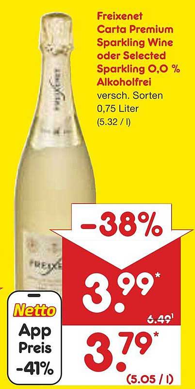 Freixenet Carta Premium Sparkling Wine oder Selected Sparkling O,O % Alkoholfrei 0,75 Liter