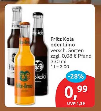 Fritz Kola oder Limo - Verschiedene Sorten für nur 0,99 €