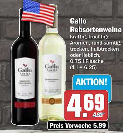 Gallo Rebsortenweine – 0,75 l Flasche