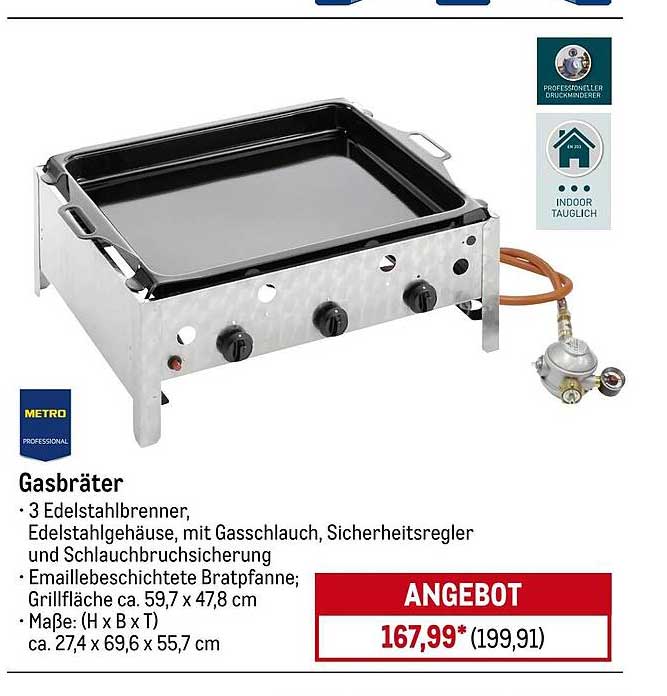 Gasbräter mit Edelstahlgehäuse und 3 Brennern