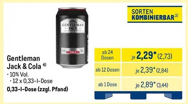 Gentleman Jack & Cola 0,33 l Dose