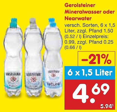 Gerolsteiner Mineralwasser oder Nearwater, 6 x 1,5 Liter