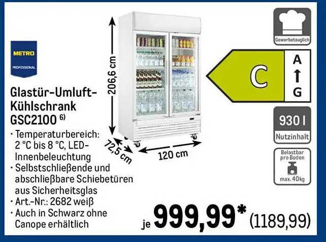Glastür-Umluft-Kühlschrank GSC2100