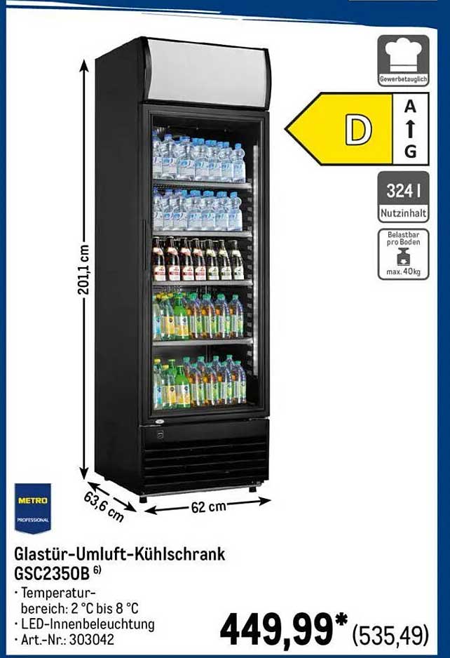 Glastür-Umluft-Kühlschrank GSC2350B