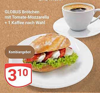 GLOBUS Brötchen mit Tomate-Mozzarella + 1 Kaffee nach Wahl