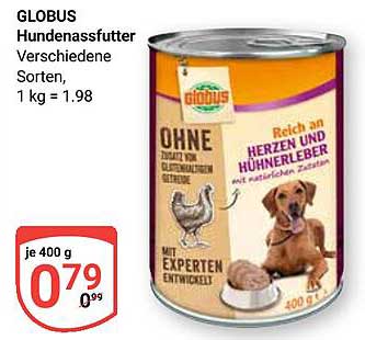 GLOBUS Hundefutter verschiedene Sorten 400 g zum Sonderpreis von 0,79 €